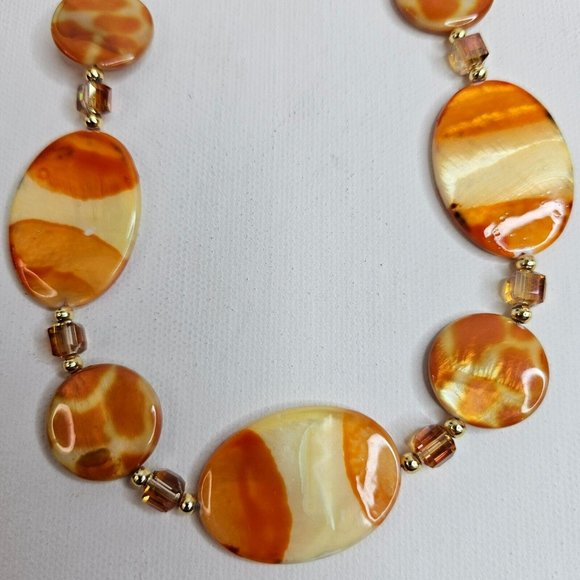 The Harbor Mother of Pearl Orange Sherbert Necklace And Earrings Set - Picture 6 of 8